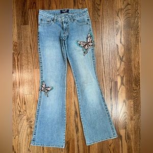 Angel Butterfly sequin & gem embellished vintage bootcut jeans
